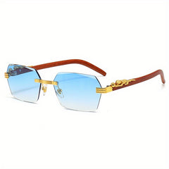 Square Rimless Sunglasses Metal Leopard Gradient UV400