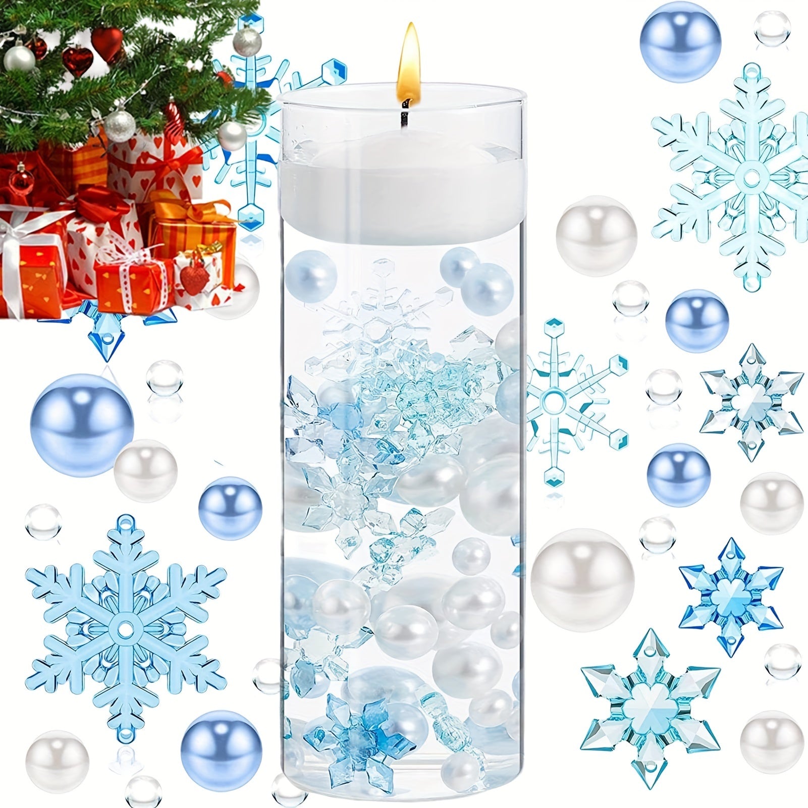 Christmas Vase Snowflake Decoration Kit Pearl Water Floating Candle