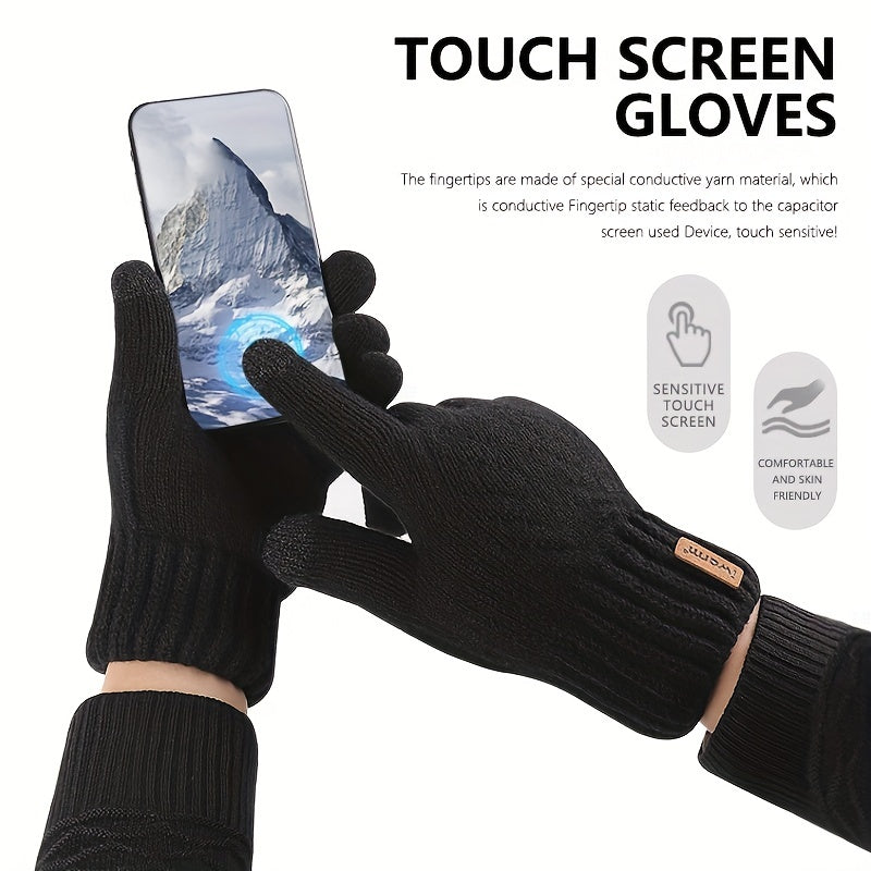 Men's Knitted Touch Screen Gloves with Fleece Lining