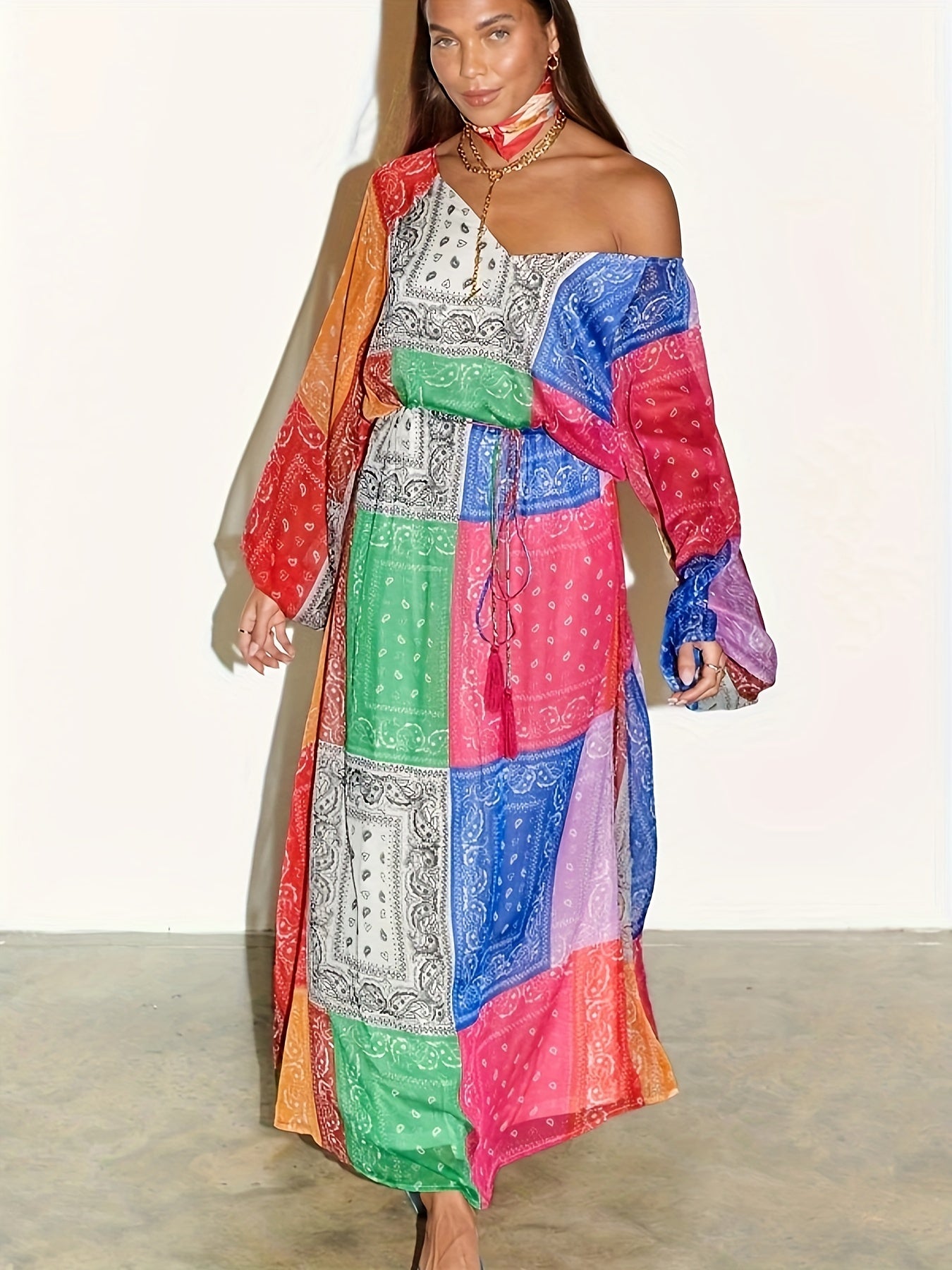  Colorblock Boho Maxi Dress