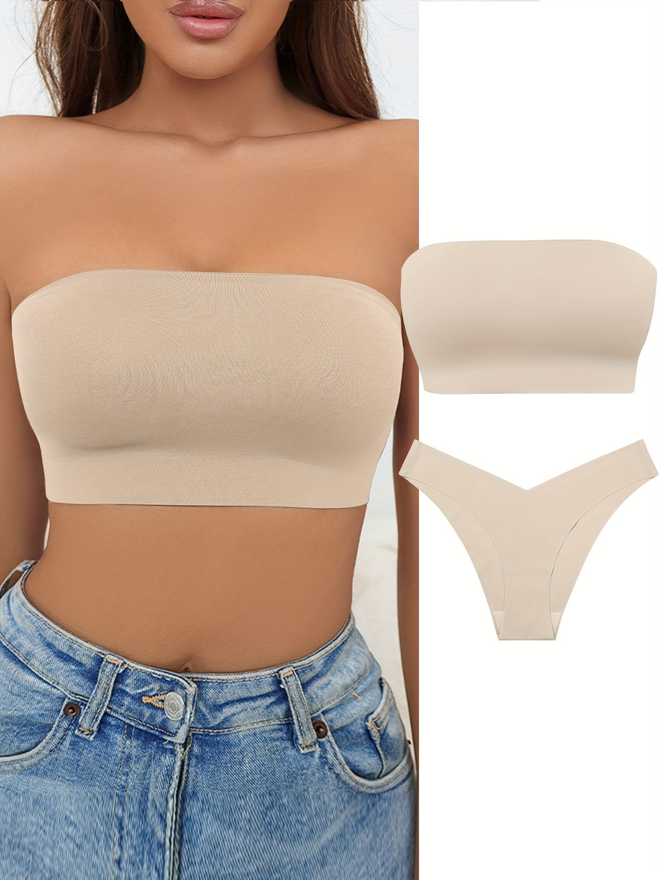 Seamless Strapless Bra & Panties Set Women's Lingerie