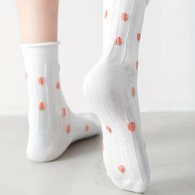 Floral & Fruit Print Socks for Women College Style Stockings