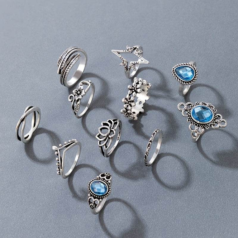 Vintage Star Geometric Hollow Ring Set For Women's Joint Tail Ring
