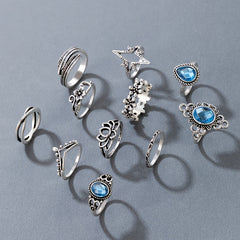 Vintage Star Geometric Hollow Ring Set For Women's Joint Tail Ring