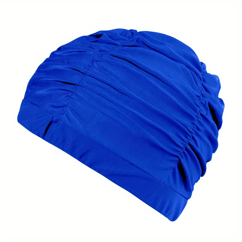 Ruched Solid Swim Cap Elastic Nylon Batch Cap for Women