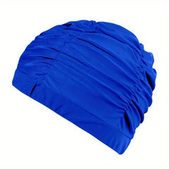 Ruched Solid Swim Cap Elastic Nylon Batch Cap for Women