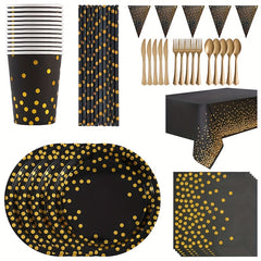 Golden Party Supplies Kit for 25 Guests - Plates, Cups, Napkins