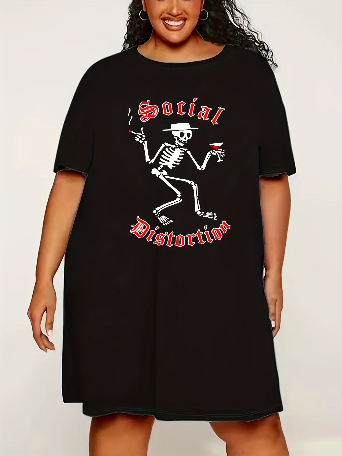  Halloween Skull Print Short Sleeve Tee Sleep Dress