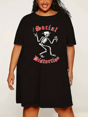  Halloween Skull Print Short Sleeve Tee Sleep Dress