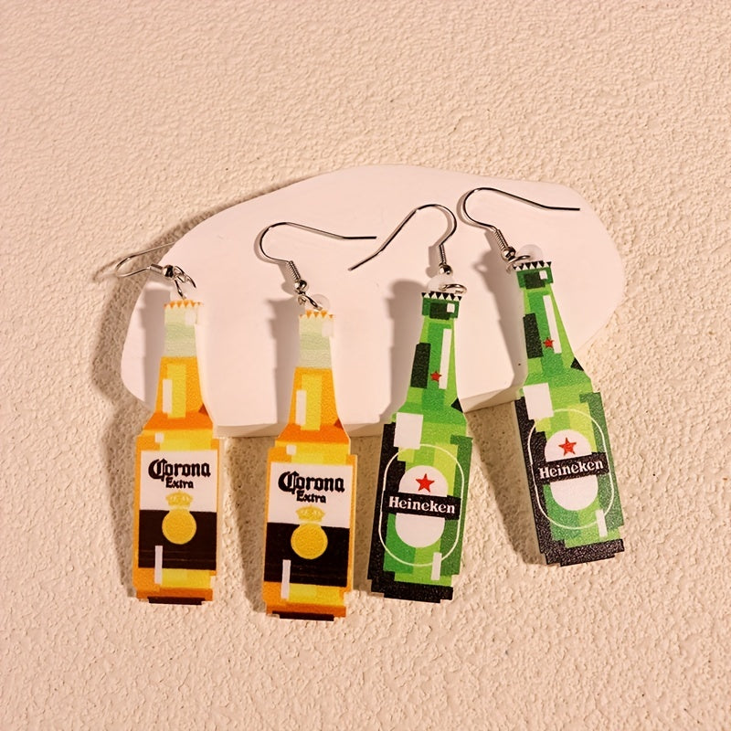 Beer Bottle Graffiti Dangle Earrings Acrylic Gift Women Girls