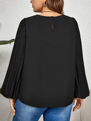  Solid Lantern Sleeve Round Neck Blouse