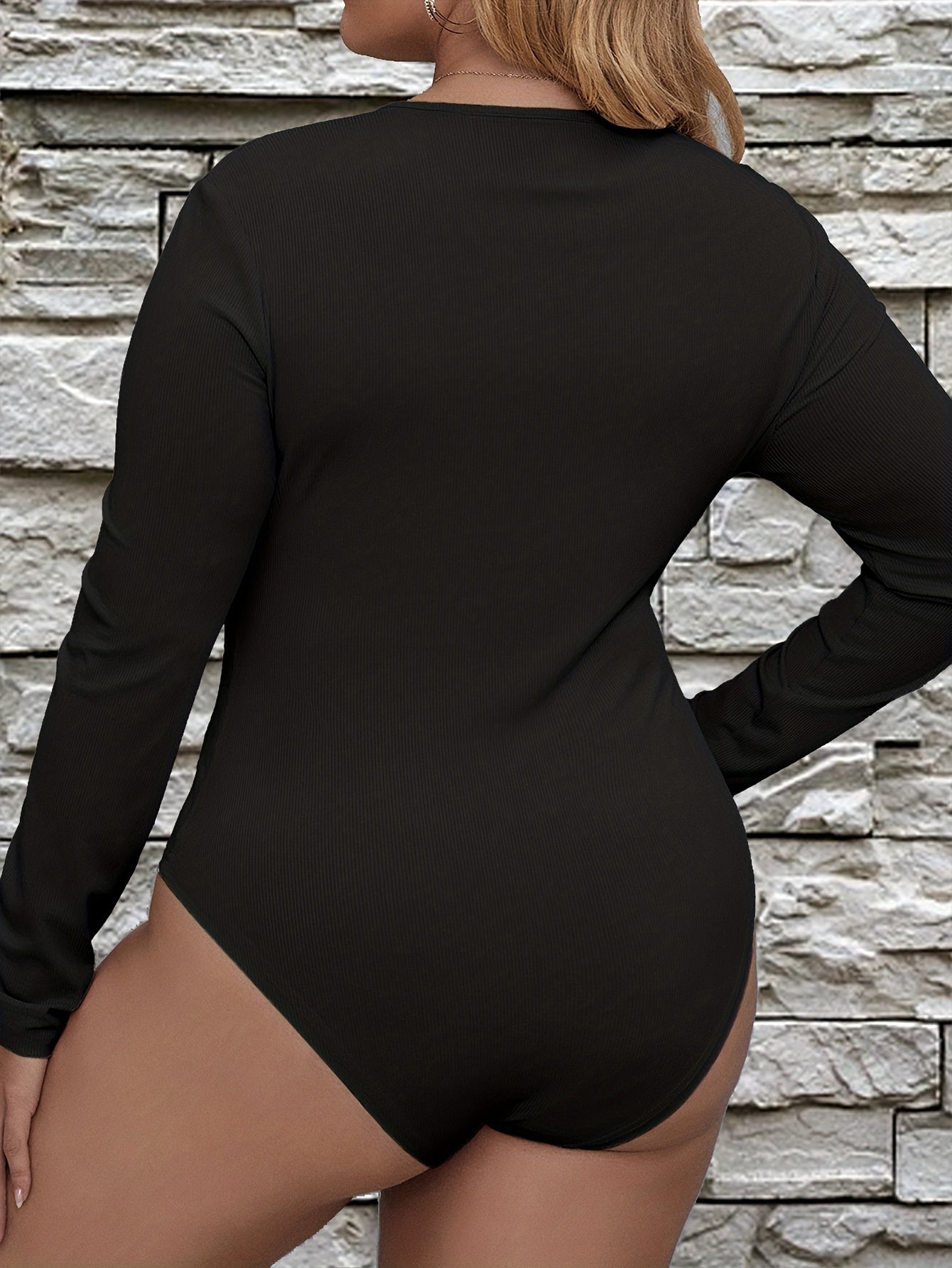  Casual Long Sleeve Bodysuit Round Neck Stretch