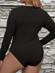  Casual Long Sleeve Bodysuit Round Neck Stretch