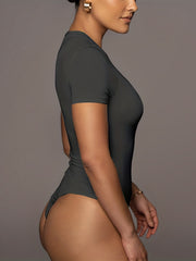 Sexy Crew Neck Short Sleeve Bodysuit Women's Clothing