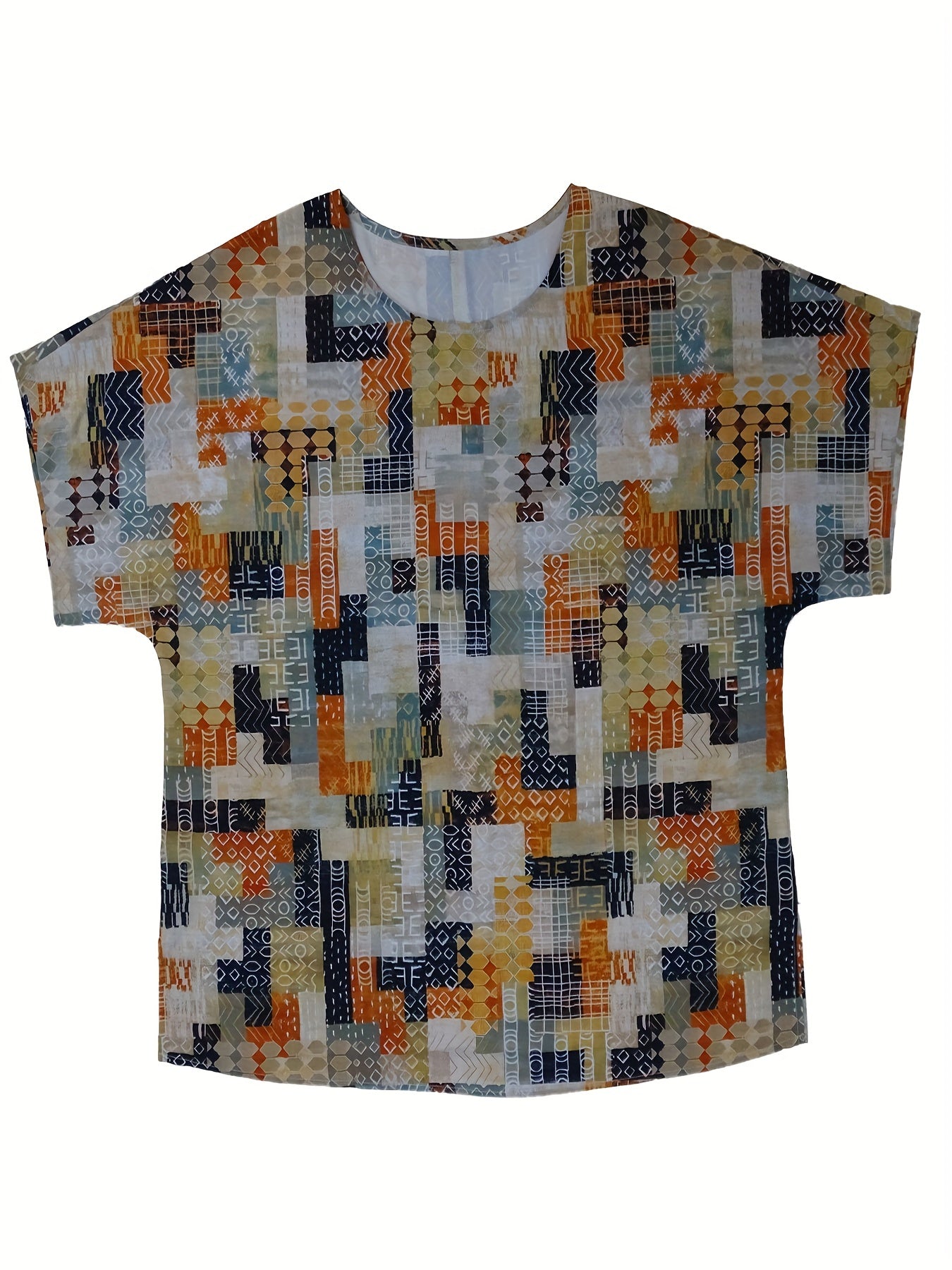  Geometric Print Short Sleeve Blouse