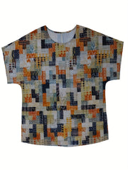  Geometric Print Short Sleeve Blouse