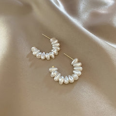 925 Silver Needle C Shaped Faux Pearl Earrings 18K Plated Jewelry