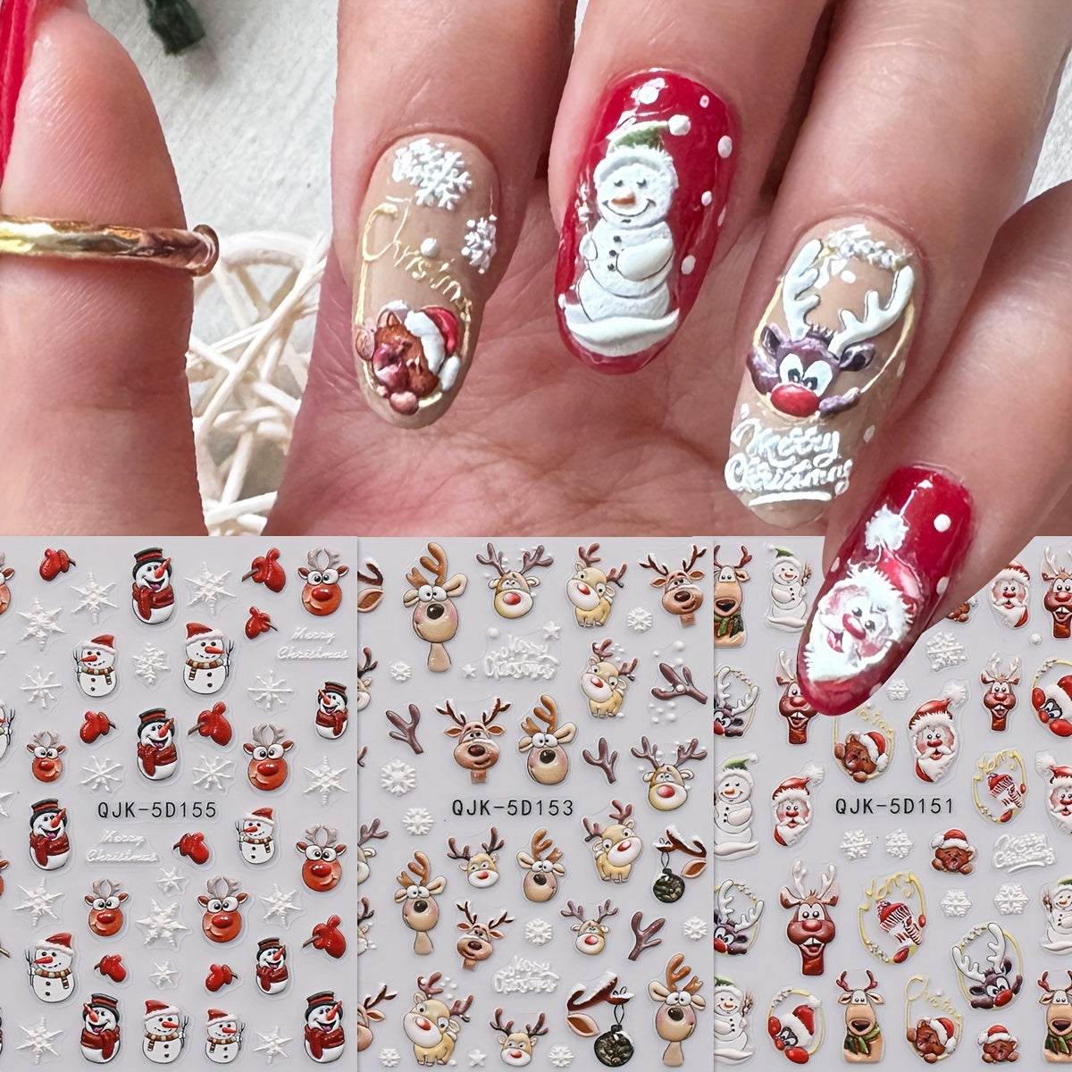 3pcs Christmas Cartoon Nail Stickers Santa Claus Snowflake Decoration Tools