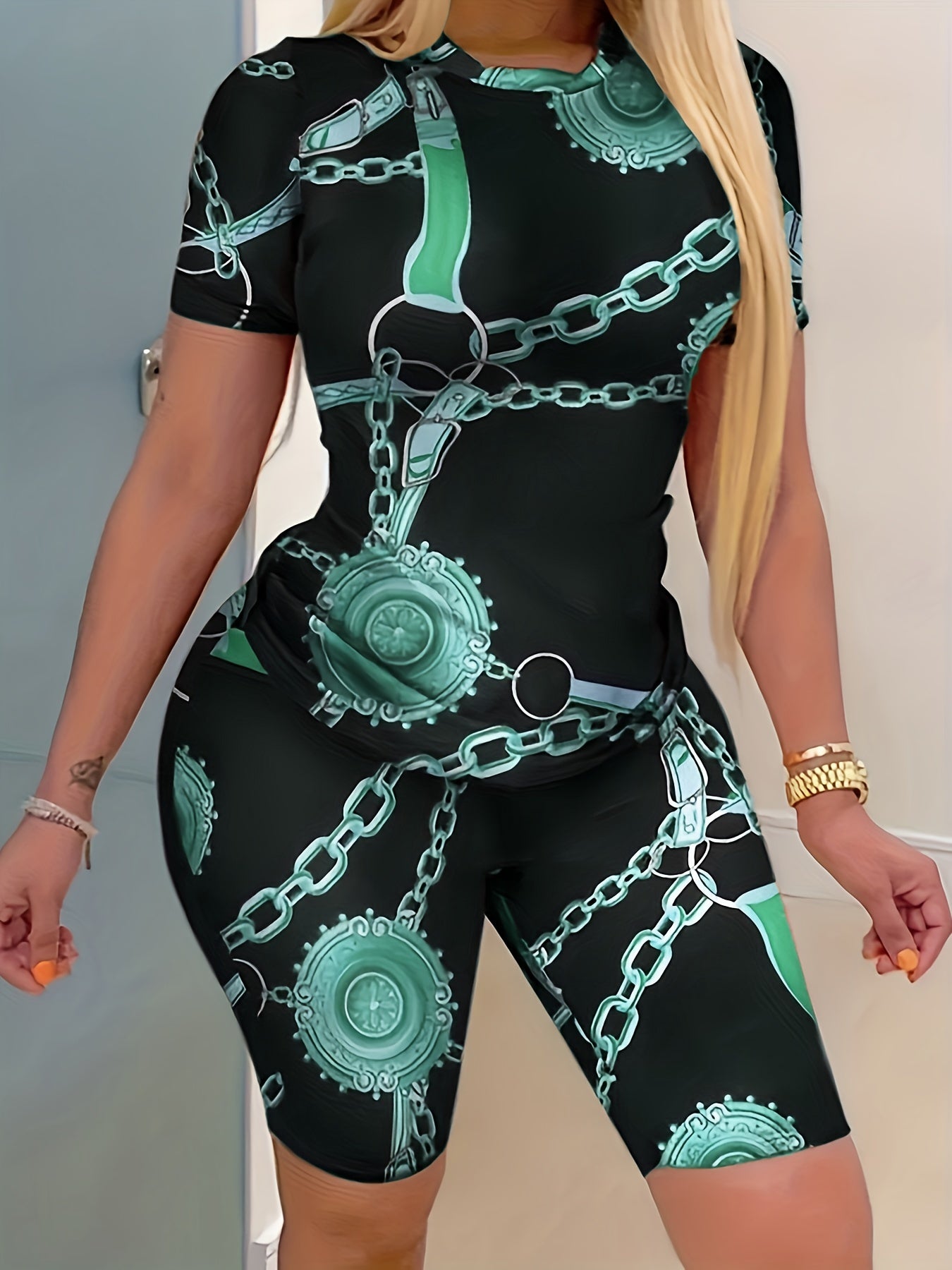 Hourglass Chain Print Casual Two piece Set