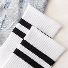 Striped Mid Tube & Japanese Crew Socks Women's Stockings
