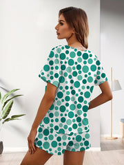 Polka Dot Print Pajamas Set Short Sleeve Crew Neck Top & Shorts