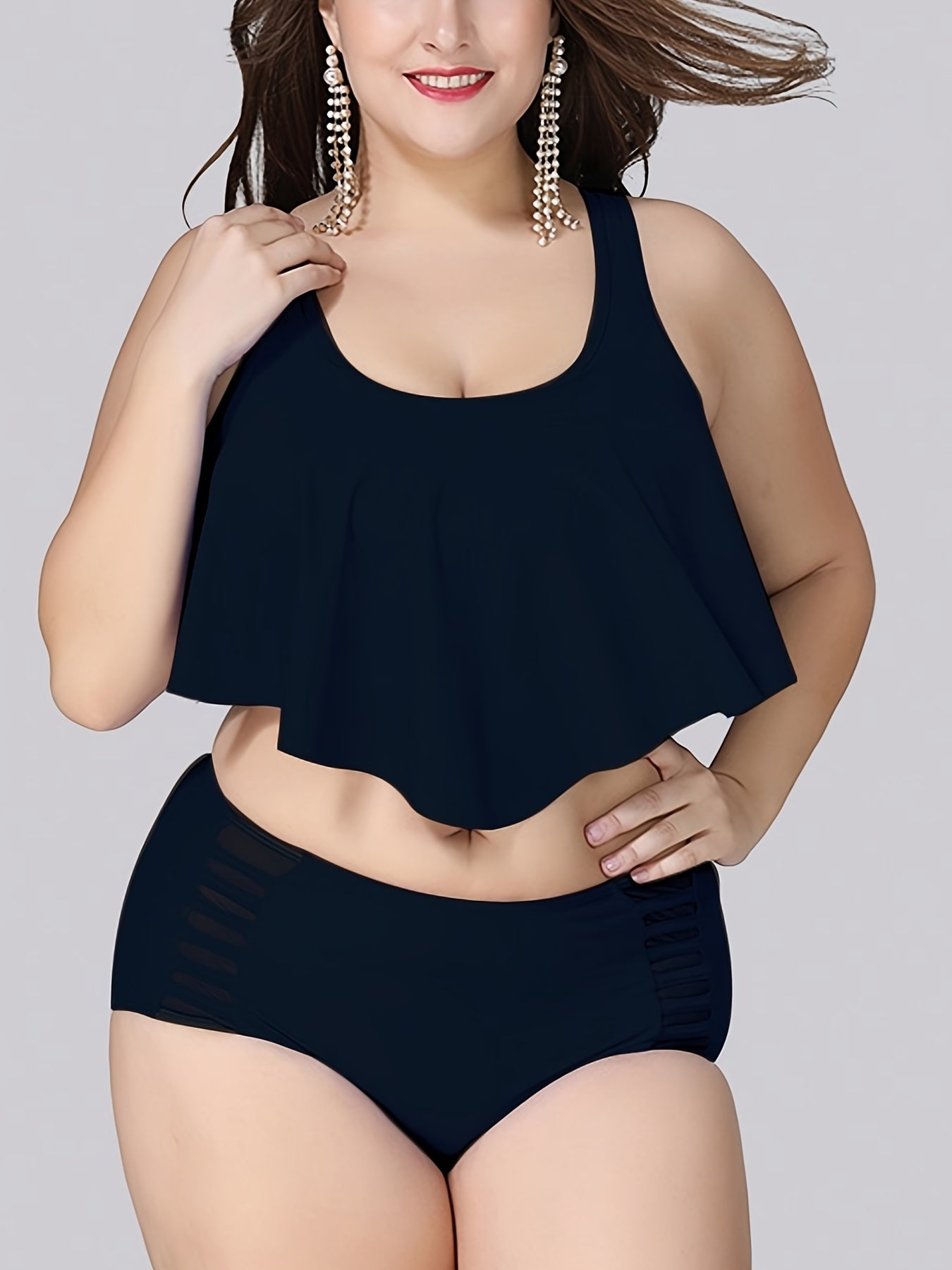  Mesh High Rise Bikini Set Women's Plus Stretch Modest Swimsuit