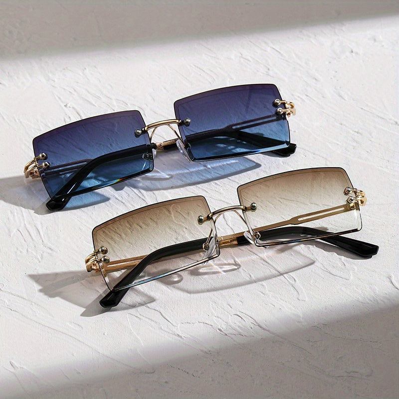 Gradient Rimless Sunglasses Metal Temple UV400
