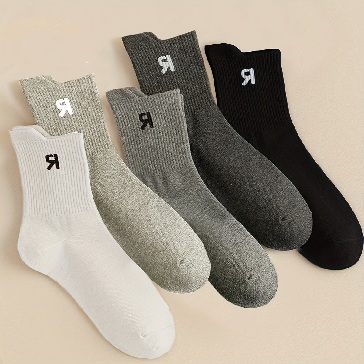5 Pairs Letter Print Socks, Women's Mid Tube Stockings