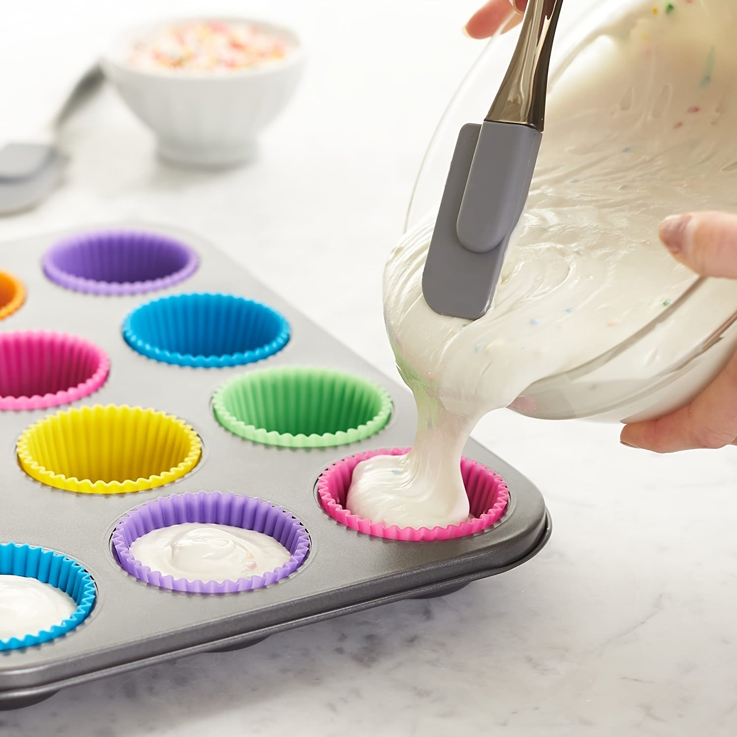 12pcs Reusable Silicone Baking Cups Multicolor Muffin Liners For Home Kitchen