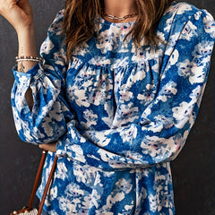  Floral Print Lantern Sleeve Top