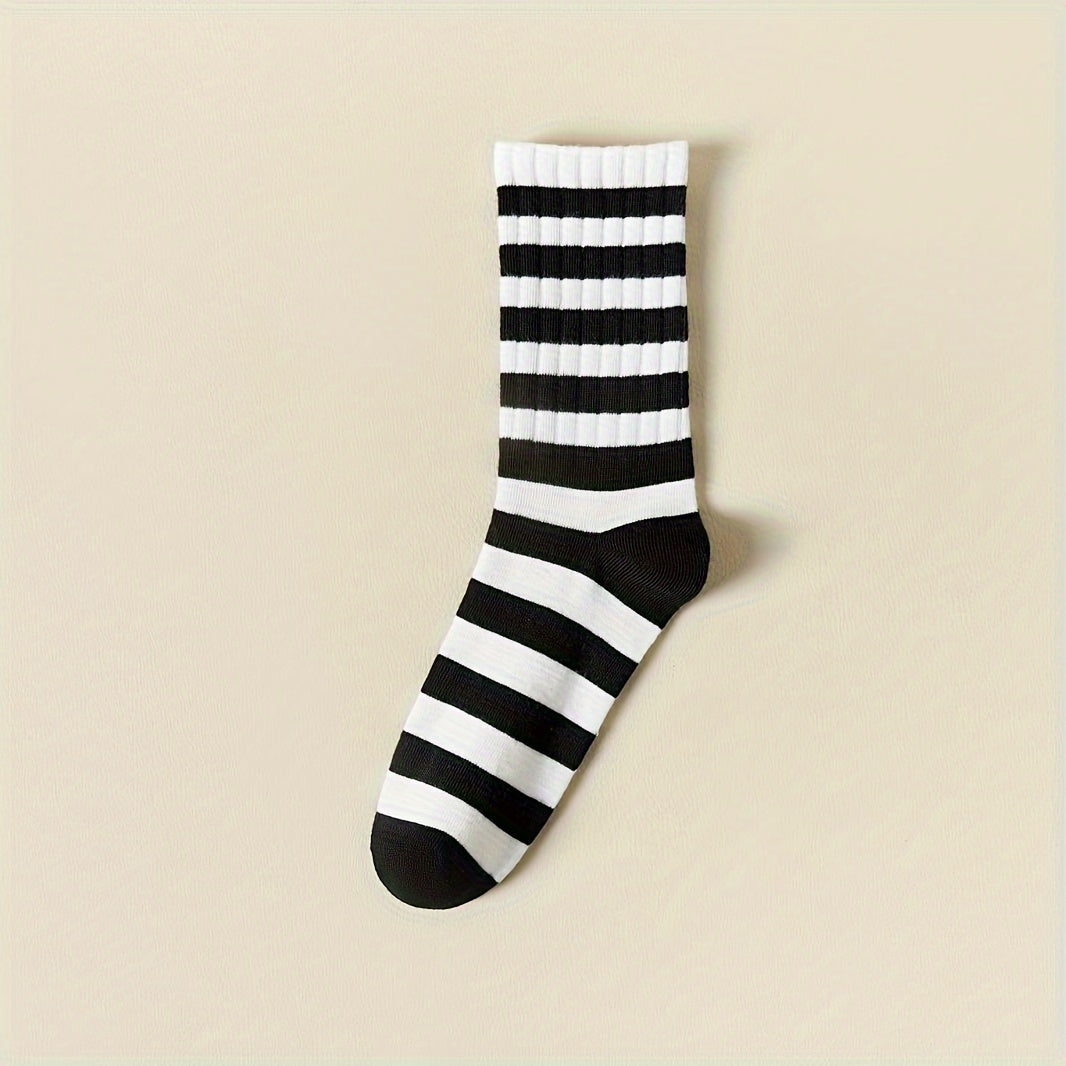 10 Pairs Striped Crew Socks Women's Mid Tube Stockings
