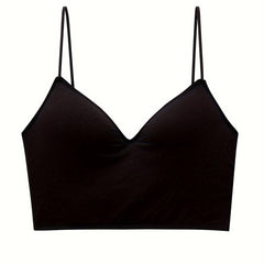 Solid Cami Top V Neck Sleeveless Padded Top