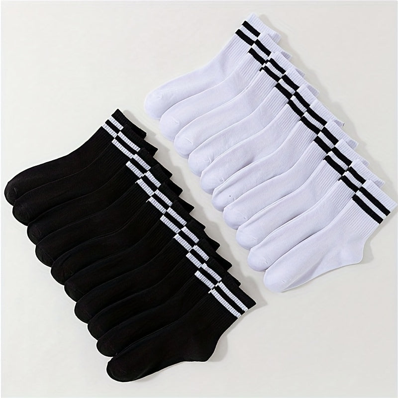 20 Pairs Striped Crew Socks Women's Stockings