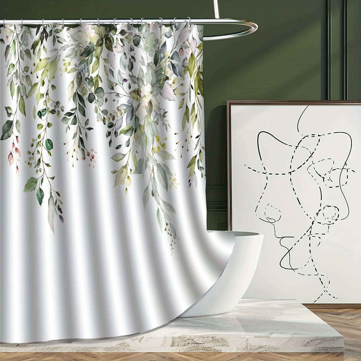 4pcs Green Eucalyptus Shower Curtain & Bathroom Mat Set