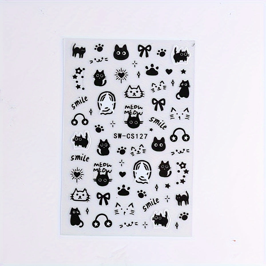 Cartoon Cat Nail Art Stickers Self Adhesive Nail Decals for Nail Decoration