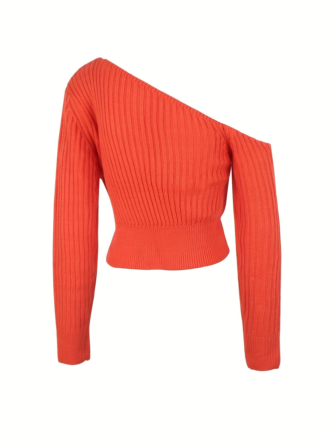 Ribbed Asymmetrical Neck Knit Crop Sweater