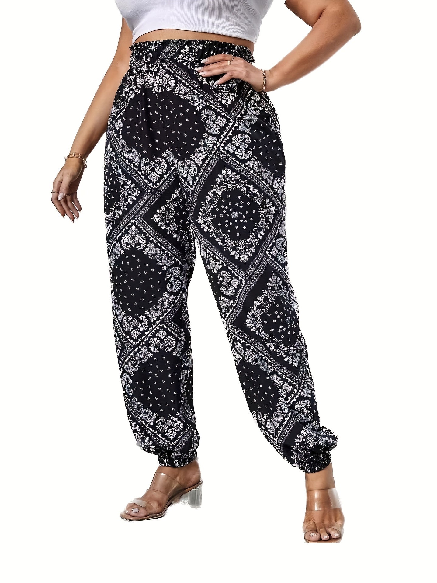  Paisley Print High Rise Carrot Pants