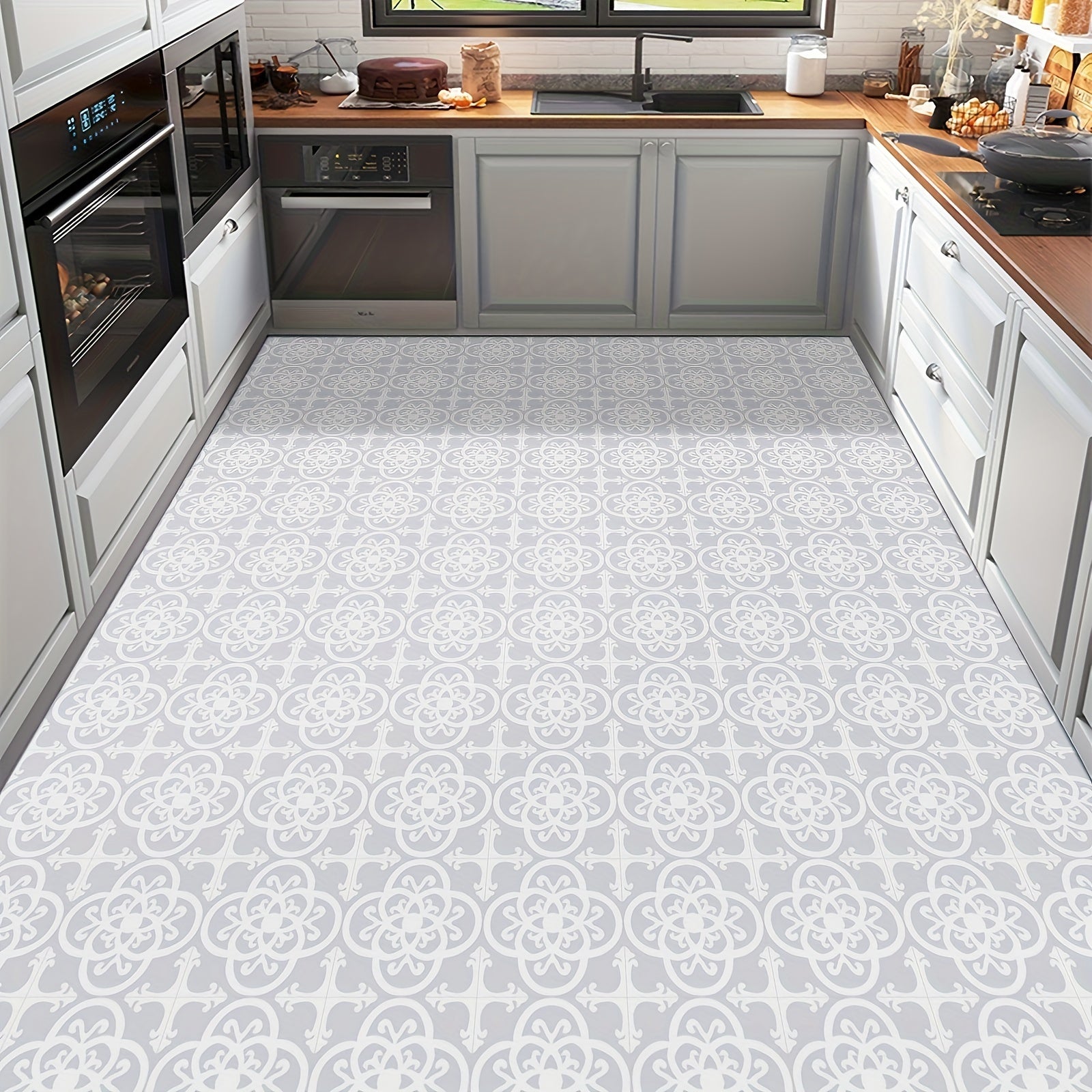 15pcs Adhesive Floor Sticker Peel And Stick Floor Tiles Kitchen Bathroom Living