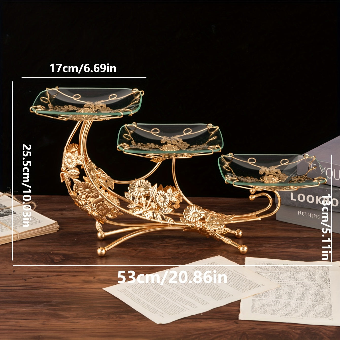 European Style Glass Snack Tray with Iron Craft Fruit Plate