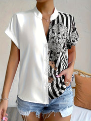  Colorblock Floral Print Blouse