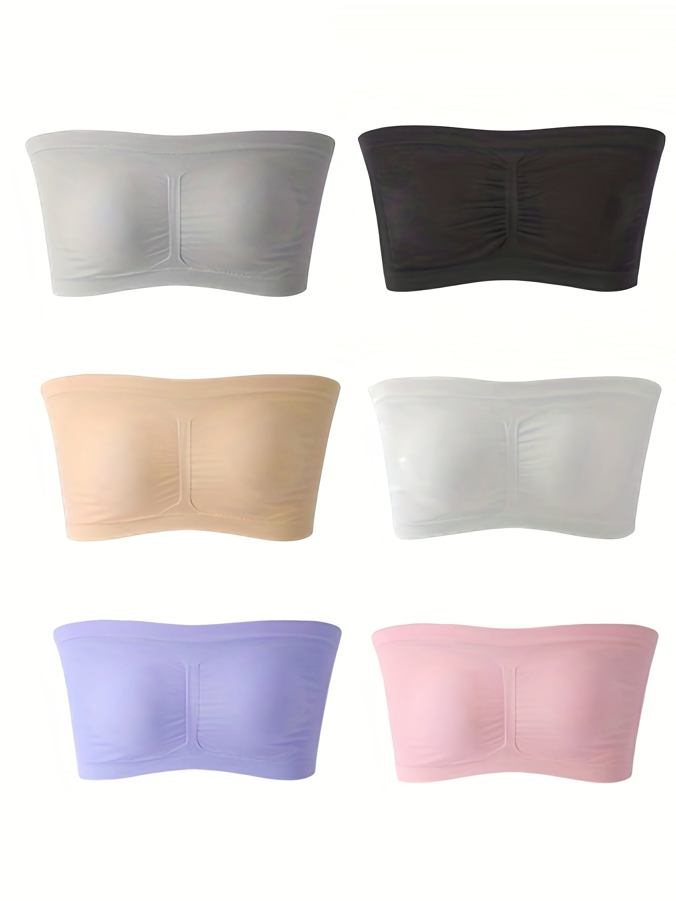 6-Pack Strapless Bandeau Bras Seamless Stretch Comfortable Lingerie