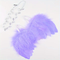 2pc Leaf Headband & Angel Feather Set for 0-3 Months Baby Photo Props