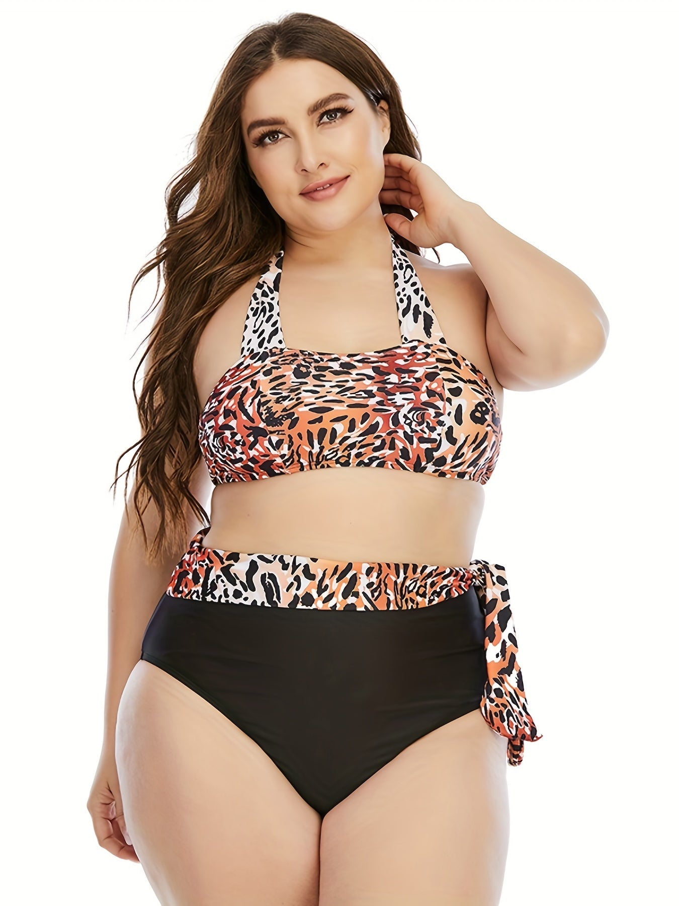  Leopard Print Belted Top & Panty Swimsuit Set