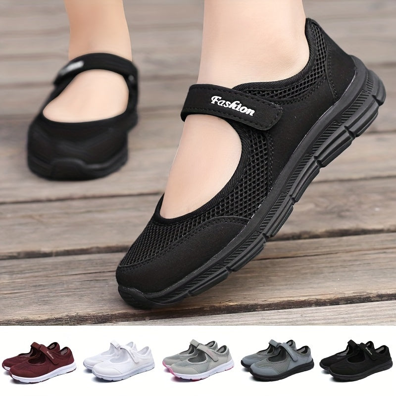 Women's Breathable Walking Shoes Hook & Loop Backless Flat Shoes