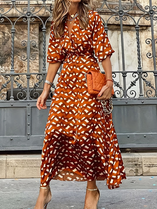 Plus Stripe Print V-Neck Maxi Dress