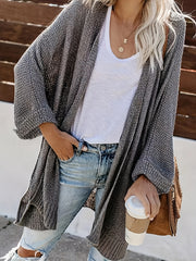  Solid Long Sleeve Open Front Split Sweater Cardigan