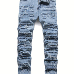 Retro Style Ripped Straight Denim Jeans With Pockets