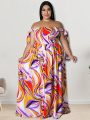  Off Shoulder Shirred Maxi Dress Women's Plus Medium Stretch