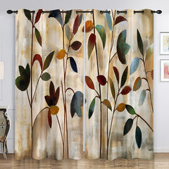 2pcs Hand Painted Leaves Pattern Curtains