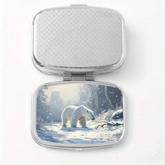 Polar Bear Print Pill Organizer 2 Compartment Metal Case for Travel & Outdoor